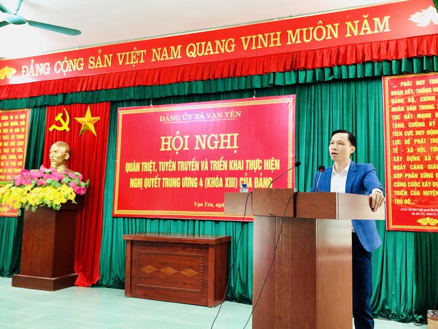 Đảng ủy xã Vạn Yên tổ chức quán triệt, tuyên truyền, triển khai thực hiện Kết luận, Quy định của Hội nghị lần thứ 04 Ban Chấp hành Trung ương Đảng (khóa XIII) - Ảnh 1.