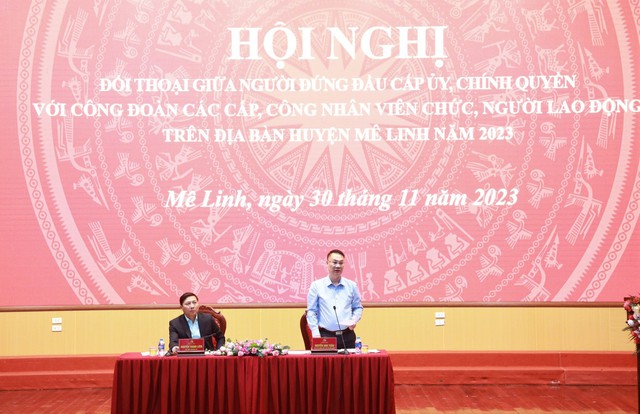 Nhiều vấn đề được giải đáp tại Hội nghị đối thoại với công nhân, viên chức, người lao động huyện Mê Linh năm 2023- Ảnh 2. Nhiều vấn đề được giải đáp tại Hội nghị đối thoại với công nhân, viên chức, người lao động huyện Mê Linh năm 2023- Ảnh 2.