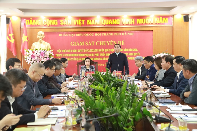 Đoàn đại biểu Quốc hội thành phố Hà Nội giám sát việc thực hiện Nghị quyết số 43 của Quốc hội và một số dự án quan trọng Quốc gia tại huyện Mê Linh.- Ảnh 3.