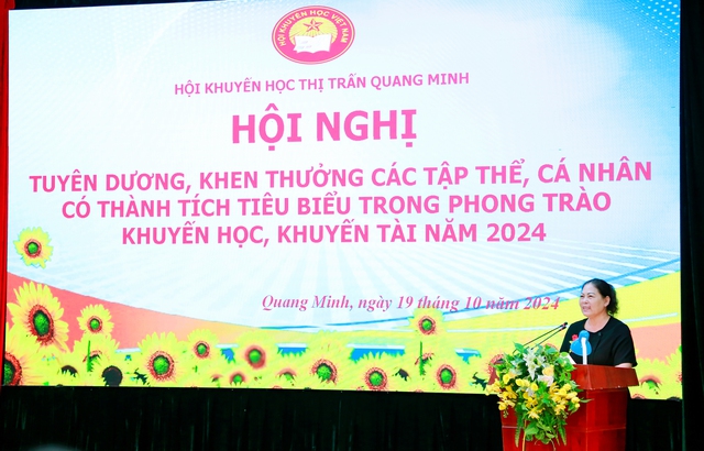 Thị trấn Quang Minh tổ chức hội nghị tuyên dương, khen thưởng các tập thể, cá nhân đạt thành tích tiêu biểu trong phong trào khuyến học khuyến tài năm 2024- Ảnh 1.