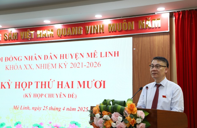 Kỳ họp thứ 20 HĐND huyện Mê Linh thông qua Nghị quyết phê duyệt phương án sắp xếp đơn vị hành chính cấp xã- Ảnh 1. Kỳ họp thứ 20 HĐND huyện Mê Linh thông qua Nghị quyết phê duyệt phương án sắp xếp đơn vị hành chính cấp xã- Ảnh 1.