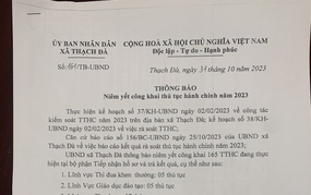 UBND xã Thông báo Niêm yết công khai thủ tục hành chính năm 2023