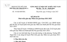 KẾ HOẠCH
Phát triển giáo dục Mầm non giai đoạn 2021-2025 của trường MN Thạch Đà A