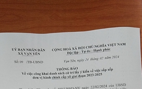 UBND XÃ VẠN YÊN THÔNG BÁO CÔNG KHAI DANH SÁCH CỬ TRI LẤY Ý KIẾN VỀ VIỆC SẮP XẾP ĐƠN VỊ HÀNH CHÍNH CẤP XÃ