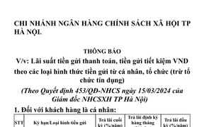 THÔNG BÁO

V/v: Lãi suất tiền gửi thanh toán, tiền gửi tiết kiệm VND