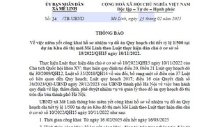 THÔNG BÁO CỦA UBND XÃ MÊ LINH VỀ VIỆC NIÊM YẾT CÔNG KHAI HỒ SƠ NHIỆM VỤ ĐỒ ÁN QUY HOẠCH CHI TIẾT TỶ LỆ 1/500 TẠI DỰ ÁN KHU ĐÔ THỊ MỚI MÊ LINH THEO LUẬT THỰC HIỆN DÂN CHỦ Ở CƠ SỞ SỐ 10/2022/QH15 NGÀY 10/11/2022